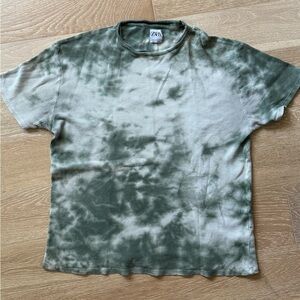 Zara Green Tie Dye Waffle Knit T-Shirt